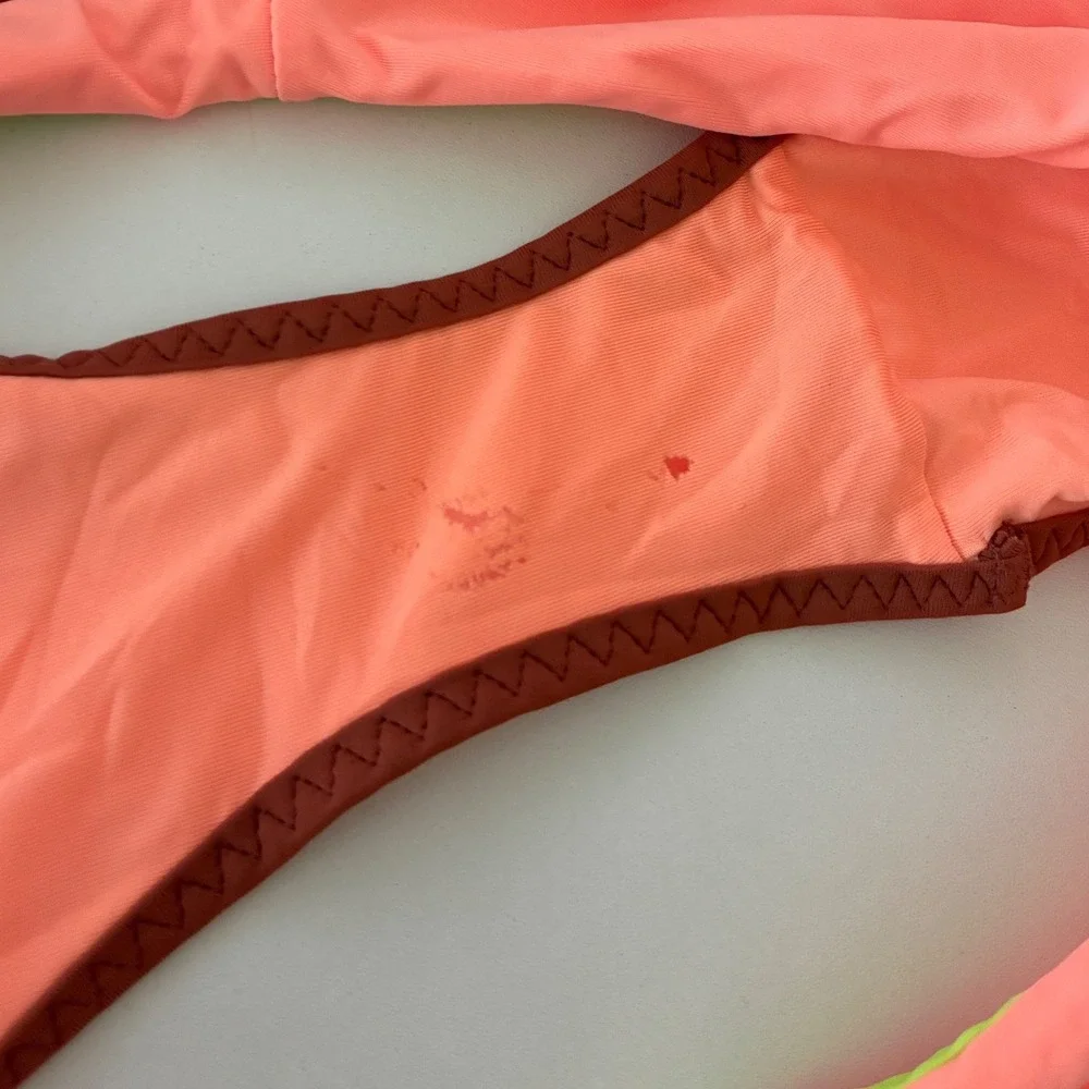 Aerie Colorblock Bikini Set Neon Lime Green XS Triangle Top Coral Pink S Bottoms